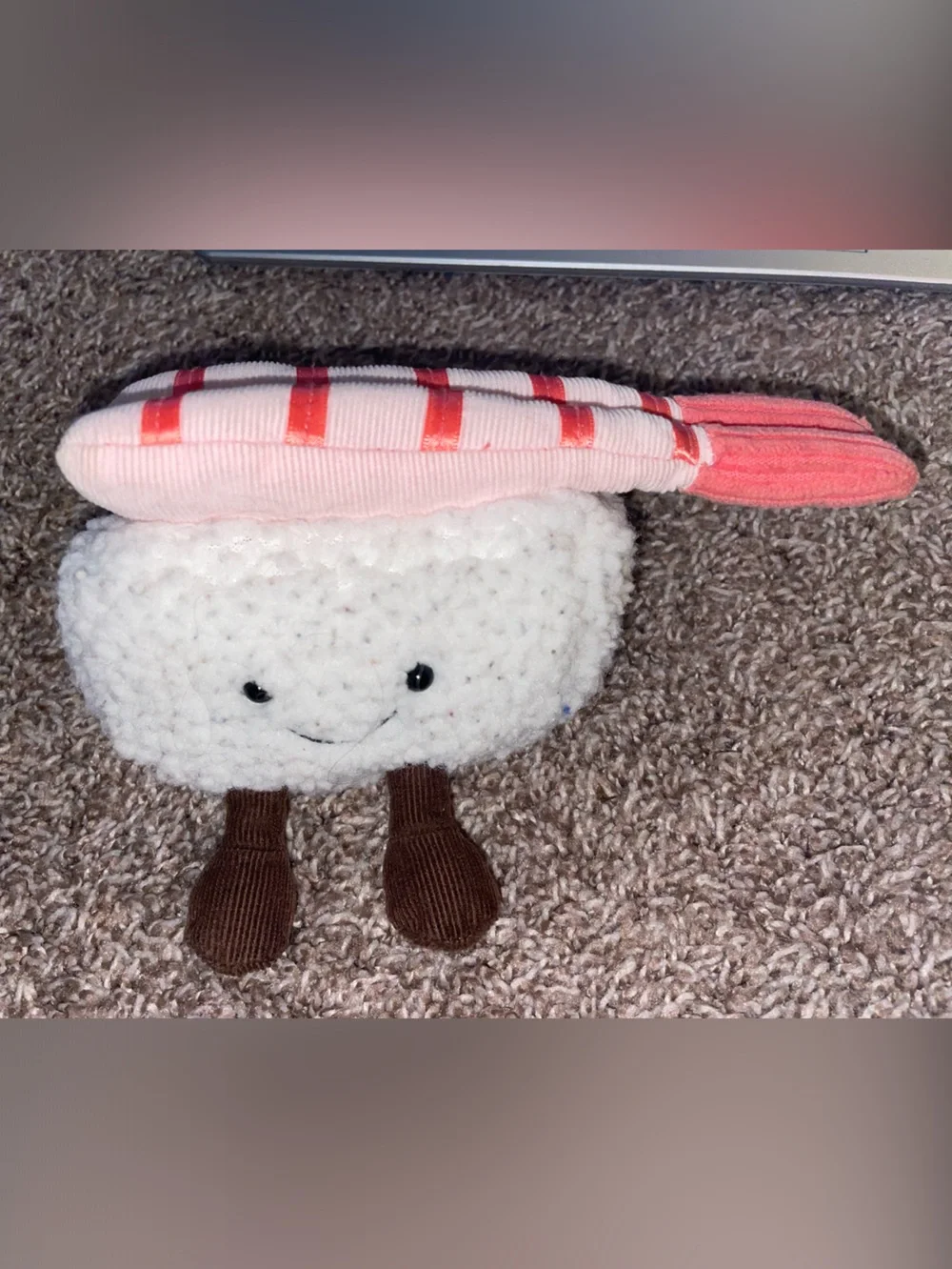Jellycat Shrimp Sushi Plush with White Rice and Brown Legs